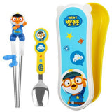 EdisonStainless Chopsticks Easy Spoon&Case Set Police Pororo,Firefighter Pororo (Right-Handed)